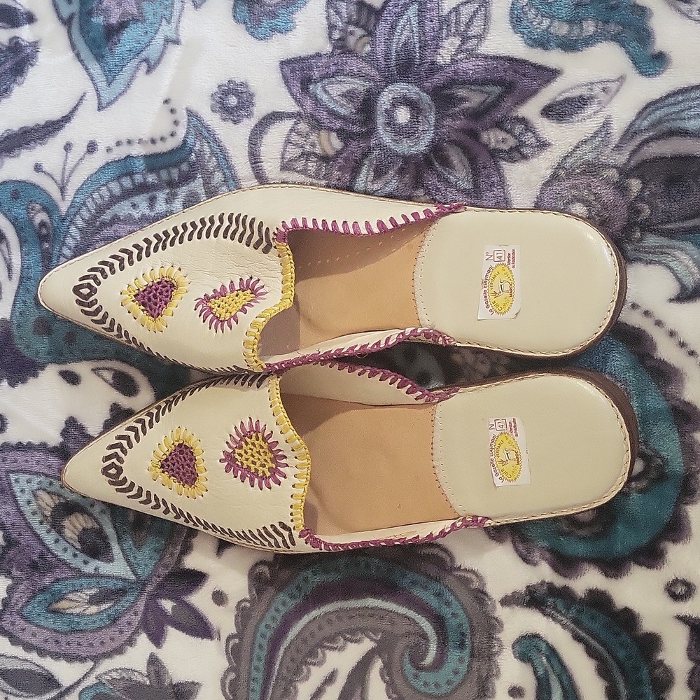 Moroccan Leather Mules with  Embroidery size 9